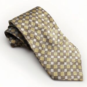 PASSIONE 100% Italian Silk Earth-Toned Checkered Pattern Tie Light Summer Colour